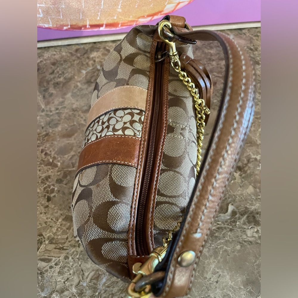 COACH Vintage Signature C Brown Mini Bag W/Tassel Upcycled Junk Gypsea Bag Chain - Picture 11 of 17